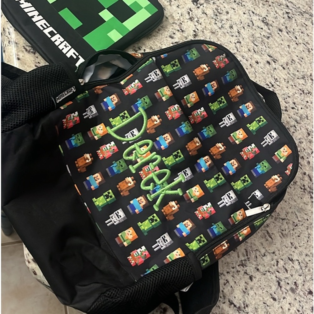 Like new Minecraft Backpack -“Derek” stitched plus a mini iPad tablet case